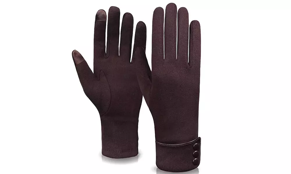 Womens Touchscreen Gloves with Button Details