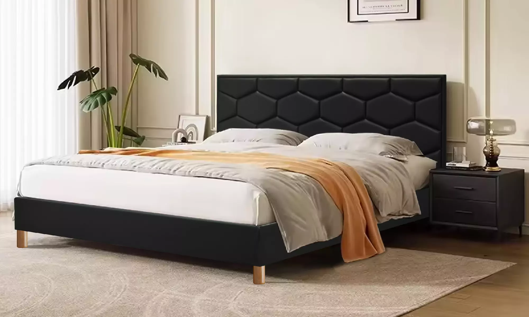 Lit Brodway en similicuir, alliant confort optimal et design élégant, matelas en option, Sampur, livraison offerte - Primary Image