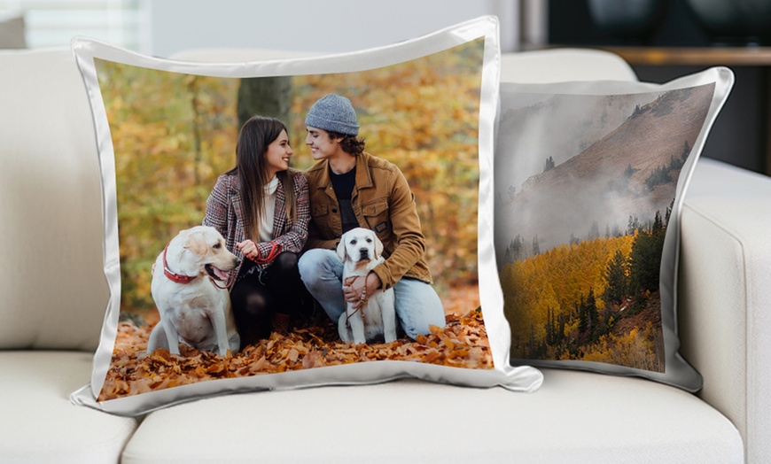 Image 1: Classic or Premium or Standard Personalised Photo Cushion 