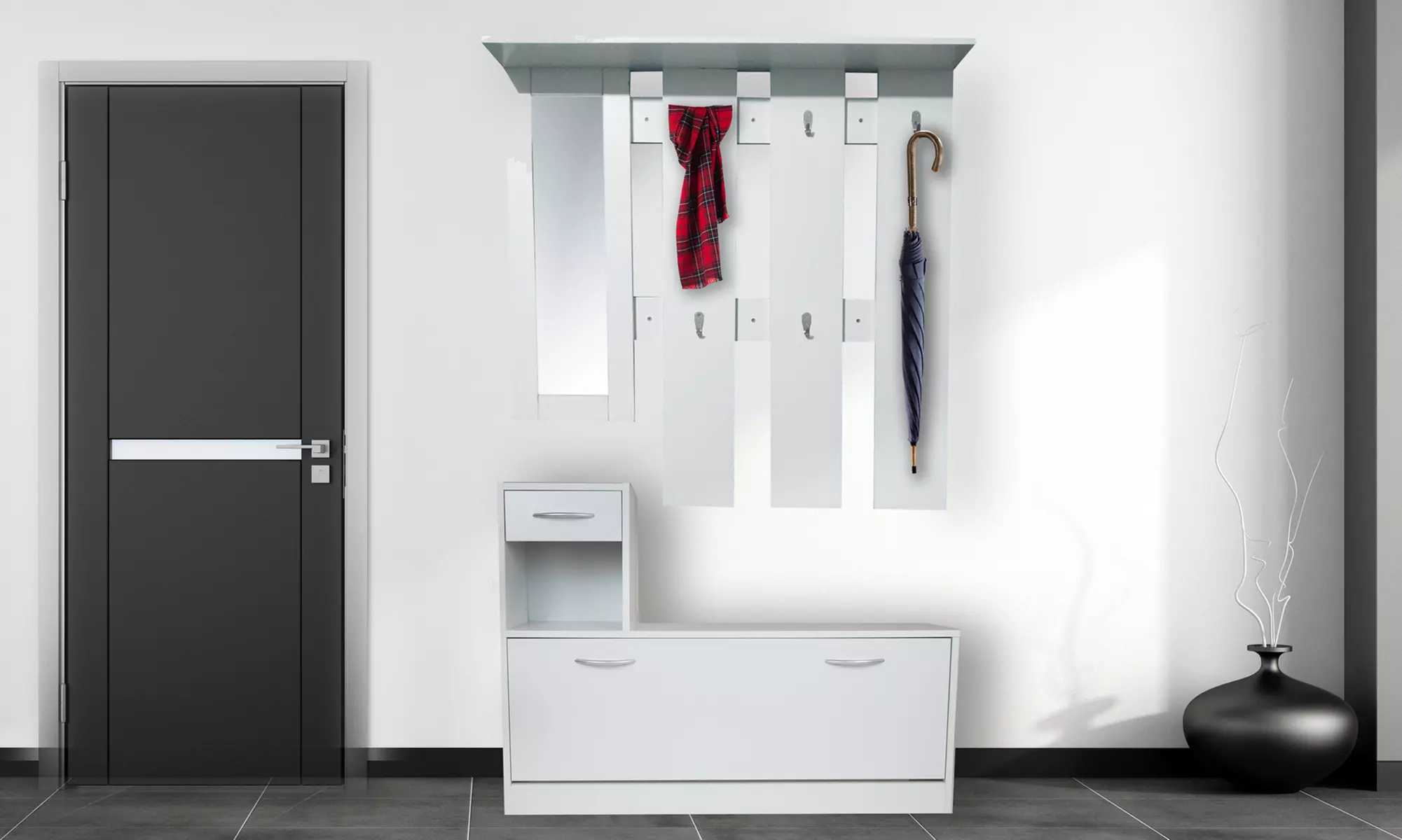 Mobile ingresso con scarpiera, specchio e appendiabiti