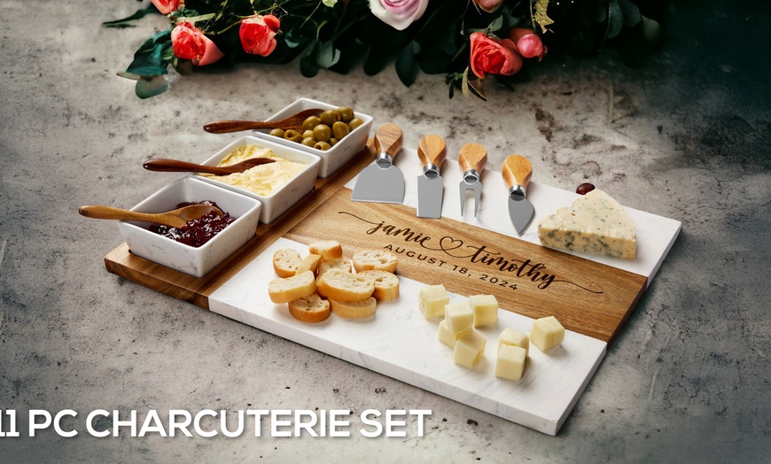 Image 17: 11pc Custom Marble Charcuterie Board + 5pc Coaster Set
