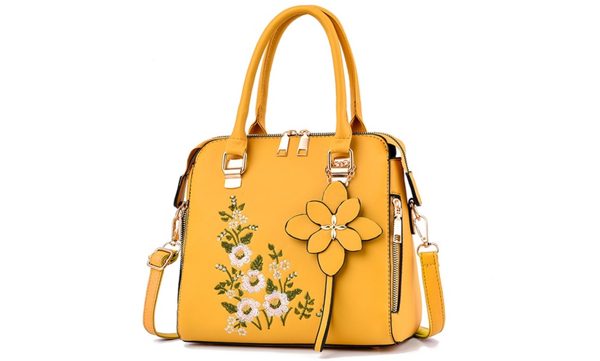 Image 11: Women’s Floral Embroidered Tote Bag