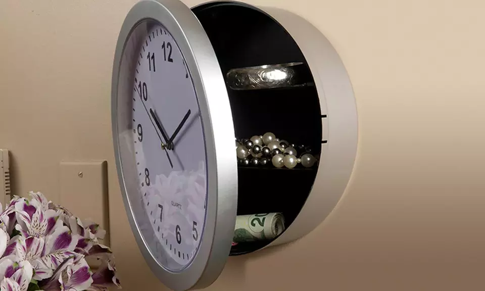 Evelots Mountable Round Wall Clock with Hidden Safe - Primary Image