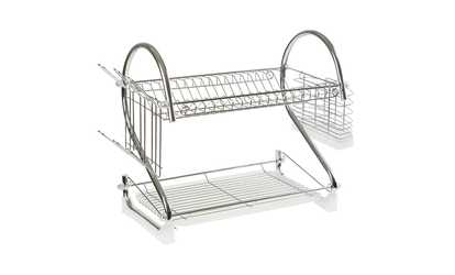 Chef Buddy 2-Tier Chrome Dish Rack with Cup and Utensil Holder