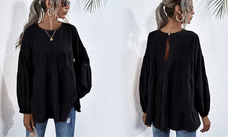 Image 5: Oversized Tiered Long-Sleeve Top