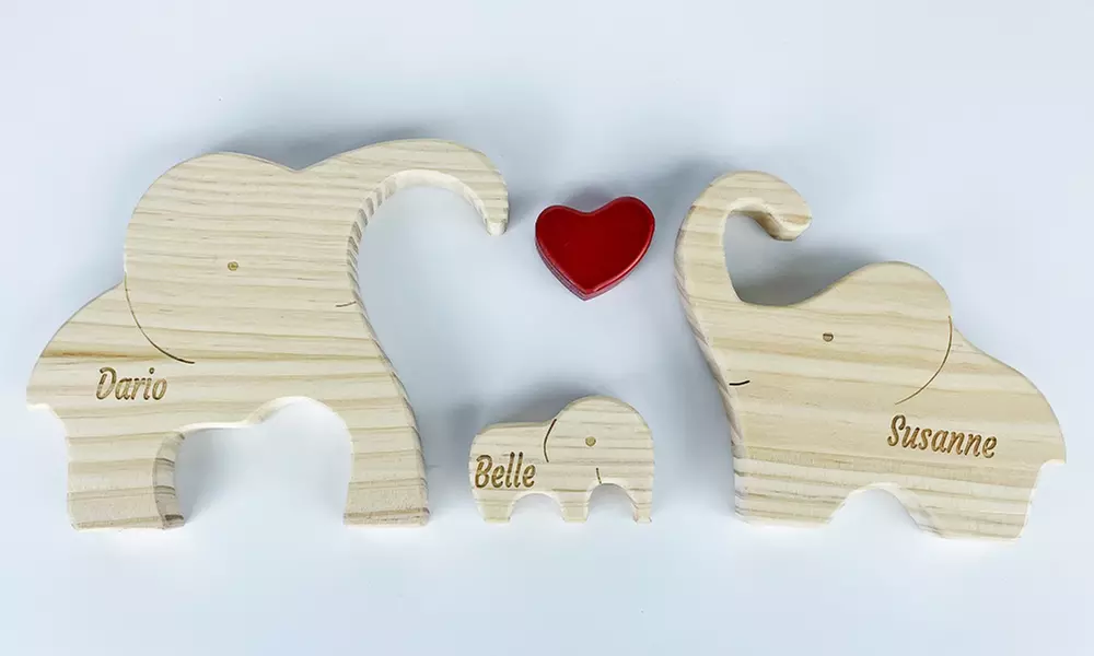 Elefanten-Familien-Puzzle aus Holz opt. mit Namensgravur