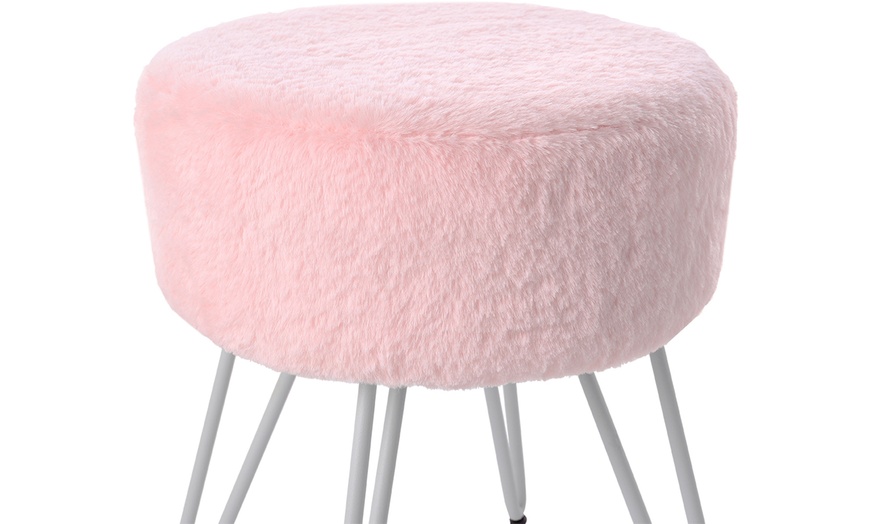 Image 4: Round Plush Vanity Stool with Metal Legs