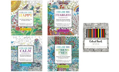 Adult Coloring Book Set with 24 Colored Pencils