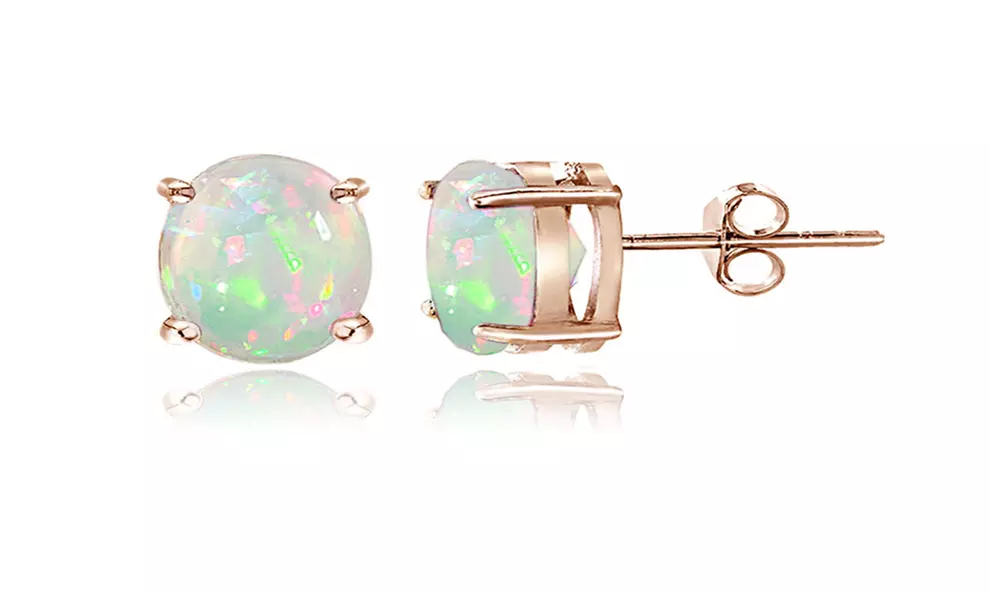 Genuine Opal Rose Gold Stud Earrings - Primary Image