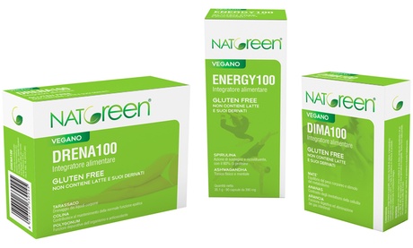 Set da 3 Integratori alimentari Natgreen® DIMA100, DRENA100 ed ENERGY100