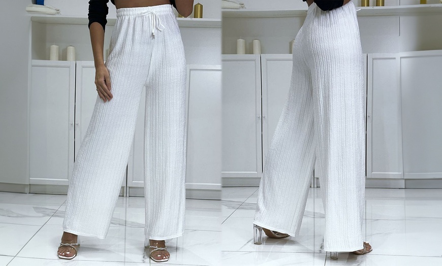 Image 11: Textured Palazzo Wide Trousers