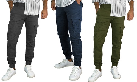 1 o 2 pantaloni da uomo slim fit con tasconi, disponibili in 3 colori e varie taglie