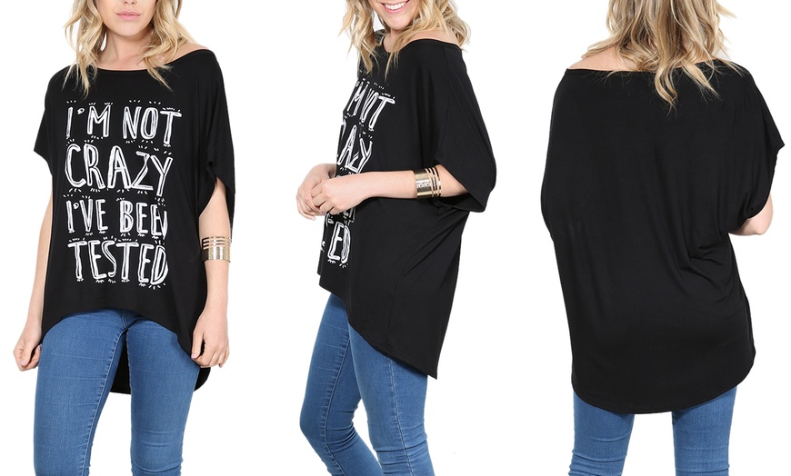 Image 3: Slogan Oversized Batwing Sleeve T-Shirt