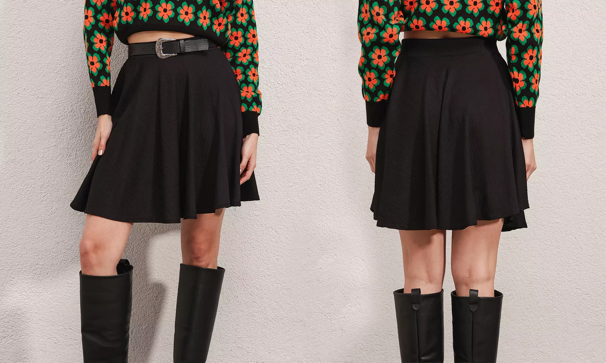 Ausgestellter Minirock in Schwarz in der Größe nach Wahl - Second Medium