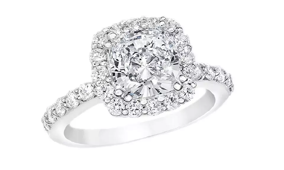 Cushion Cut Crystal Halo Ring Made with Swarovski Elements - Primary Image