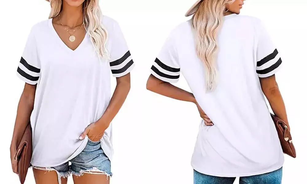 T-shirts unis pour femmes avec manches rayées