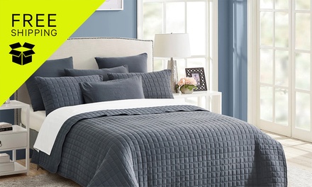 7 pcs Vintae Stone Wash Comforter Set - Queen Silver VSC7-QSIL