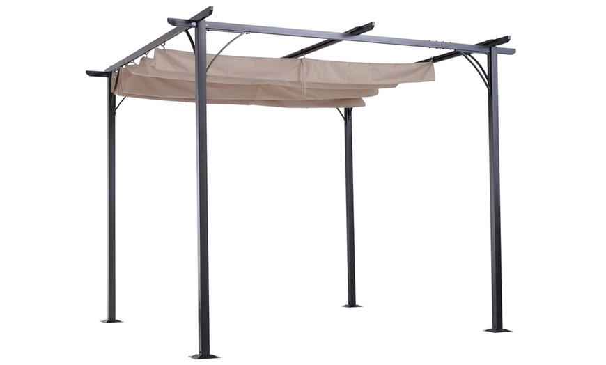 Image 2: Outsunny Retractable Metal Pergola Canopy