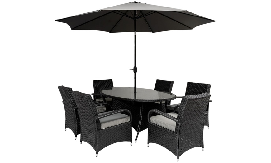 Image 2: 6 Seater Armchair Oval Rattan Effect Furniture Dining Set