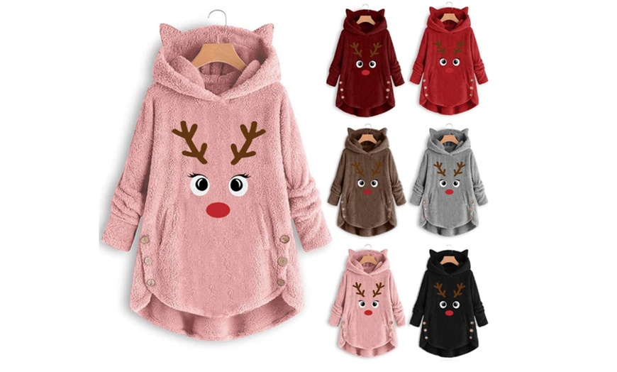 Image 1: Christmas Print Hooded Sweater