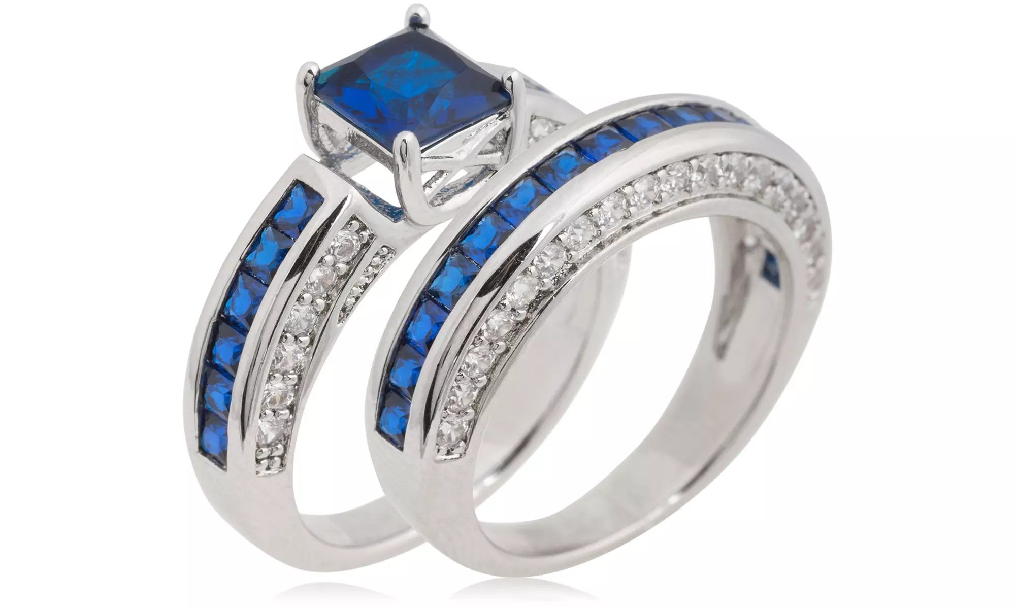 Anello Destiny in ottone placcato oro con pietre zaffiri sintetici