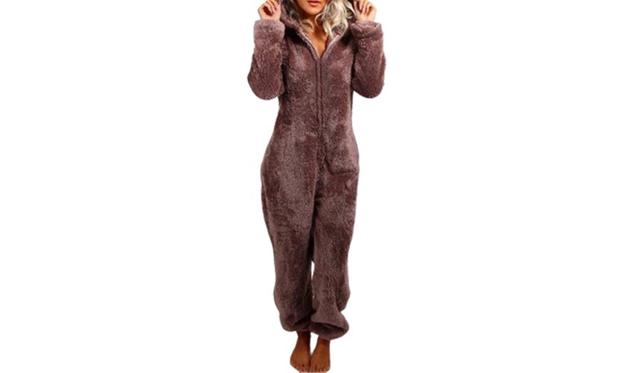 Image 4: Women's Fleece Plush Jumpsuit Pyjama