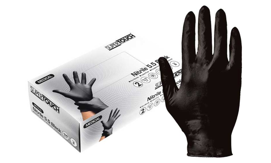 Image 1: Up to 10 Packs of 100 Supertouch Black Nitrile Gloves