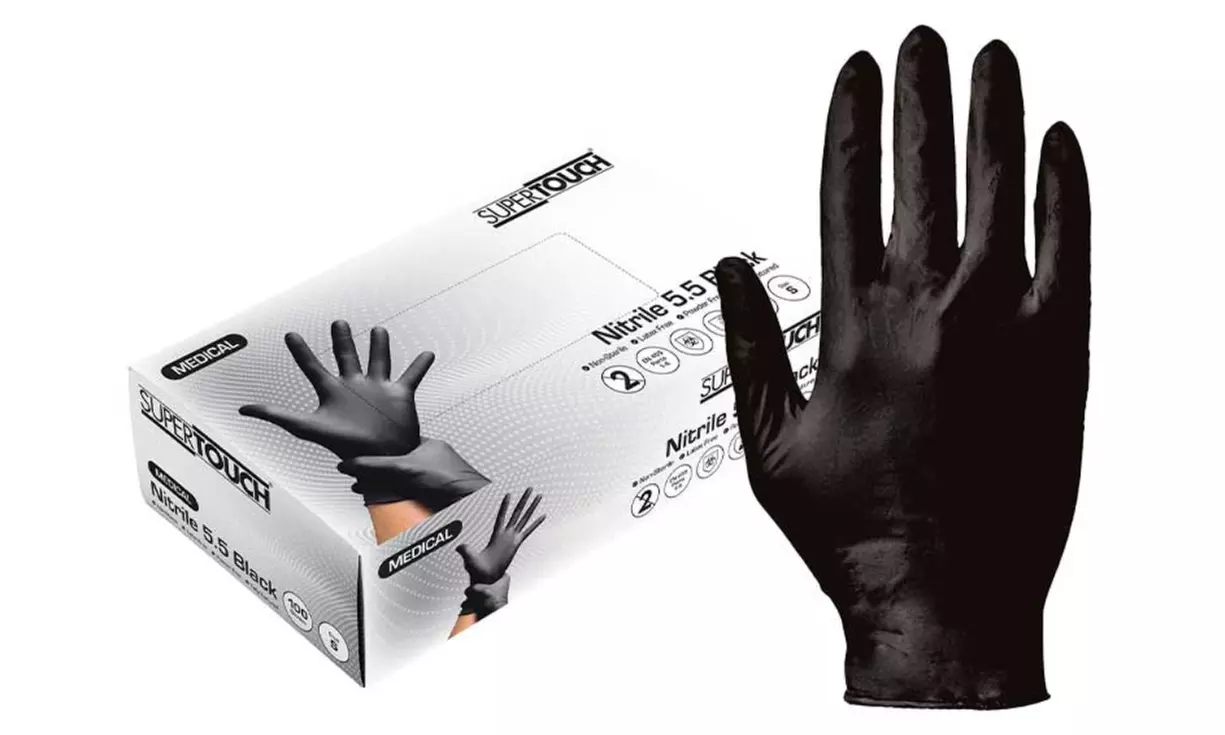 Up to 10 Packs of 100 Supertouch Black Nitrile Gloves - Primary Image