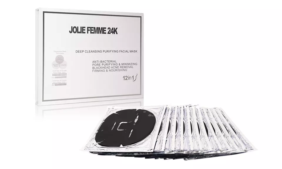 24K Gold Infused Black Mud or Deep Cleansing Collagen Masks (12-Pack) - Second Medium