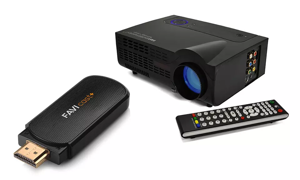 FAVI Portable LED Projector Bundle with Cast+ HDMI Stick for Streaming from Apple, Android, and Windows Devices - Primary Image