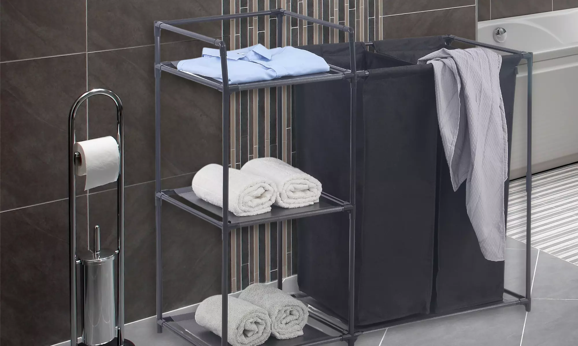 2 sacs à linge avec étagères Herzberg