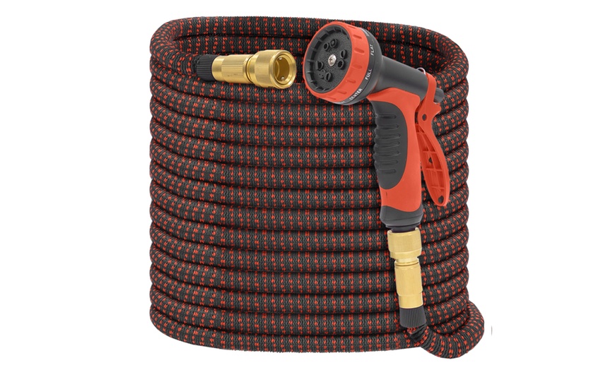 Image 2: 50ft or 100ft Expandable Garden Hose Pipe with Brass Fittings Set