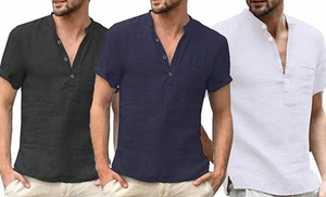 Men's Cotton V-Neck Button T-Shirt