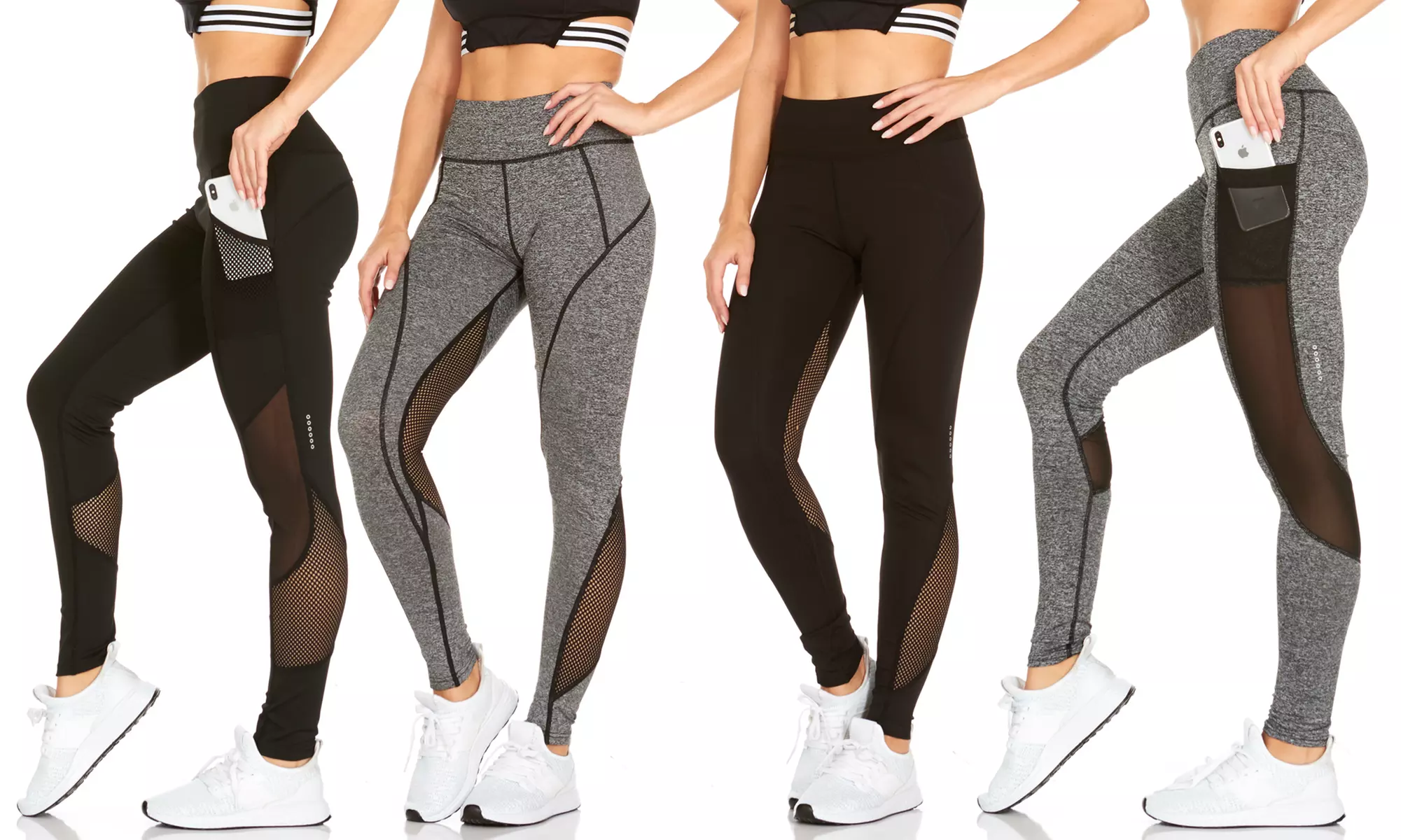 Traq65 By RAG Women's Tummy Control Active Leggings with Phone Pockets (4-Pack). Plus Sizes Available. - Second Medium