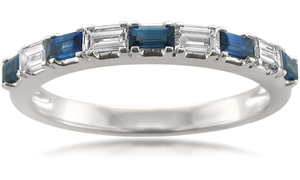 1/2 CTTW Diamond and Sapphire Band in 14K Gold by Brilliant Diamond