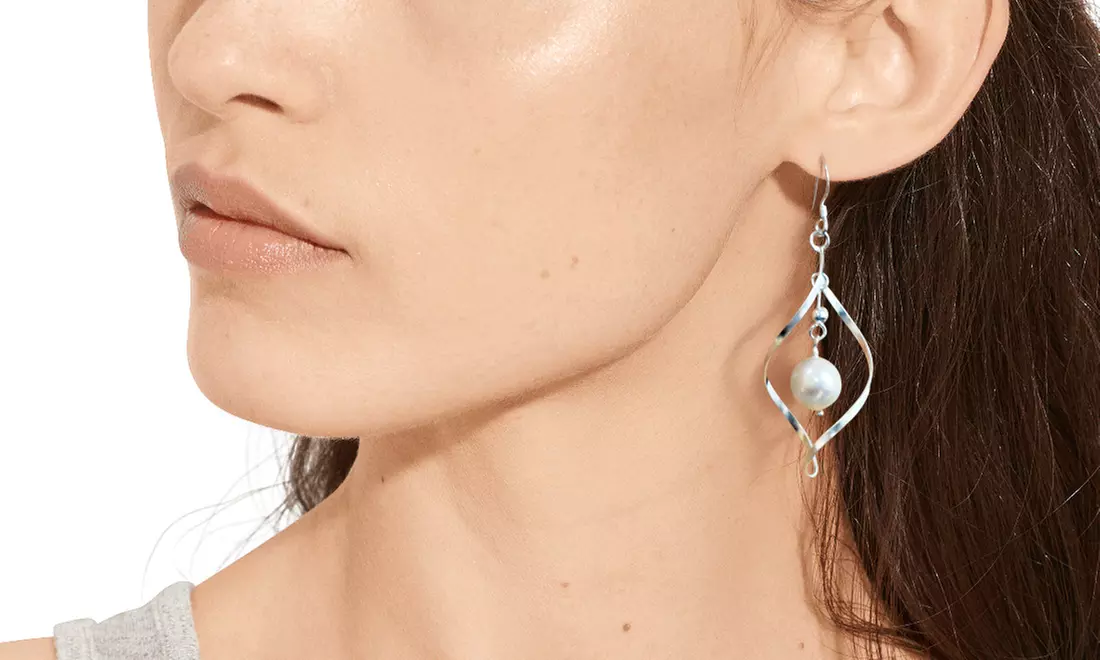 Freshwater Pearl Dangle Earrings in Sterling Silver - Primary Image