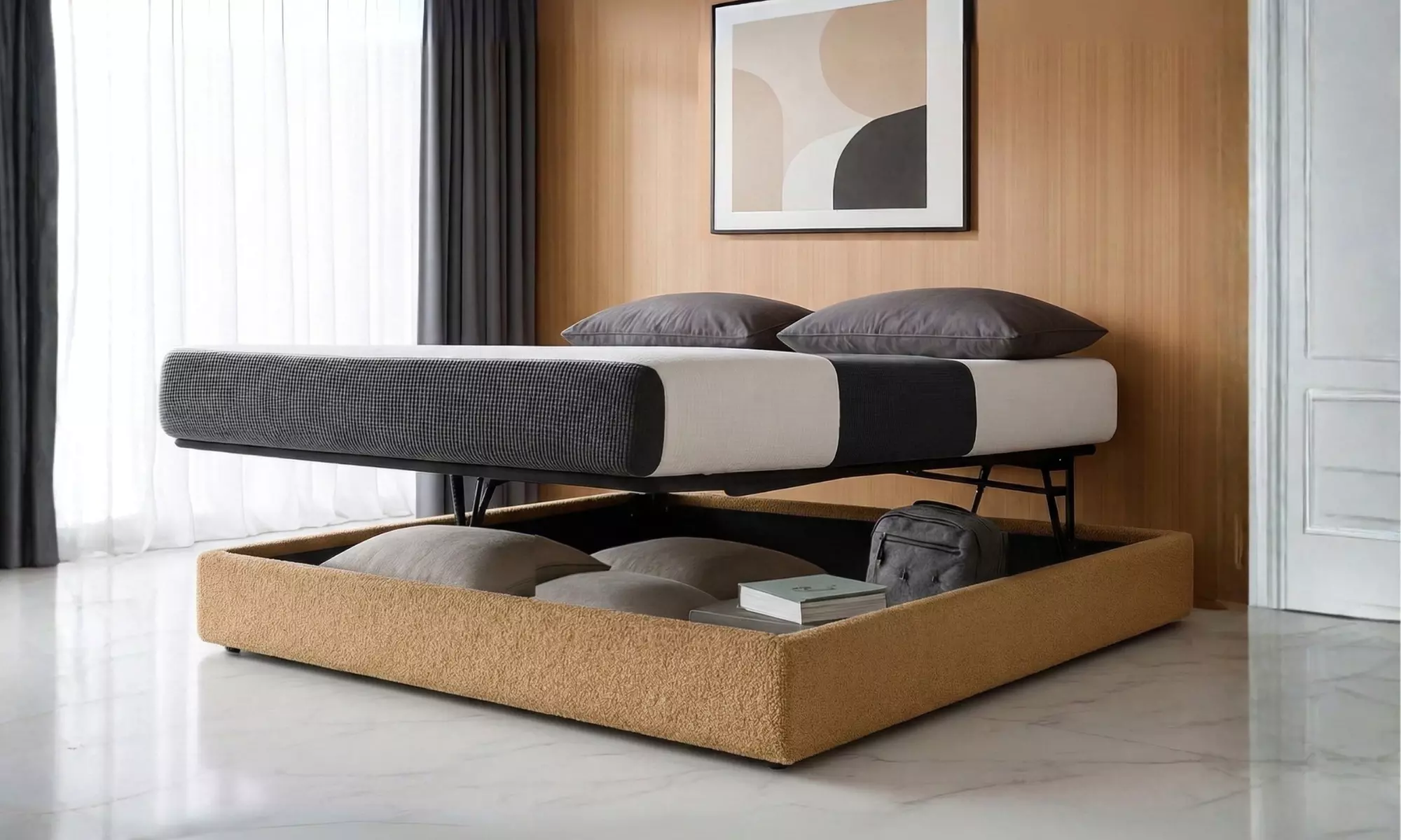 Lit coffre Bouclette, 3 positions : repos, faire lit, stocker, Sampur