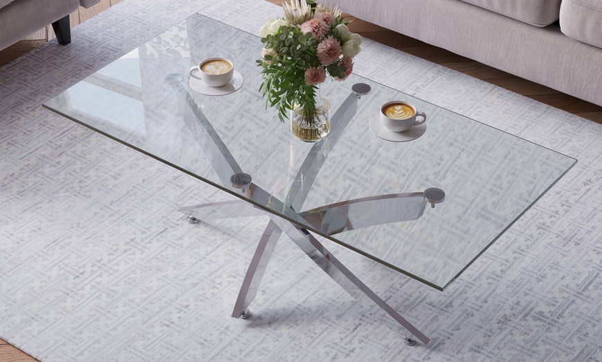 Image 1: Clear Glass Top Coffee End Table