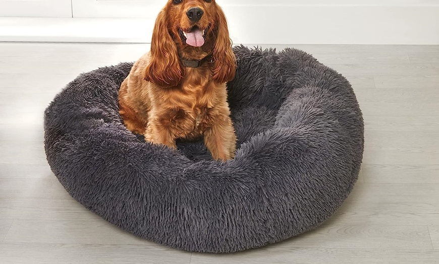 Image 2: Large Plush Donut Pet Bed