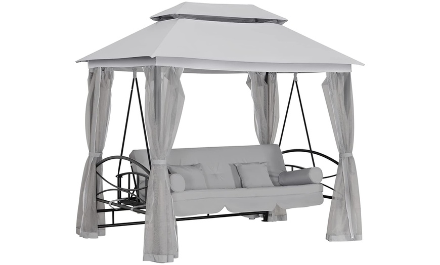 Image 7: Outsunny Three-in-One Convertible Swing Chair with Canopy