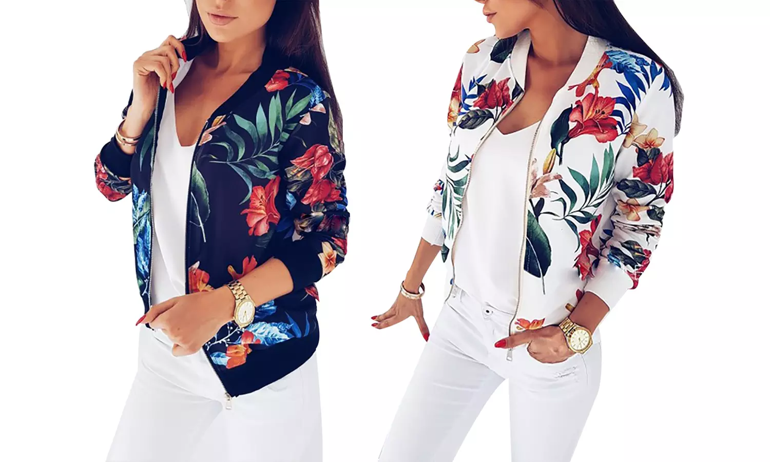 1 ou 2 vestes femme style "bomber" à fleurs modèle Lena - Primary Image