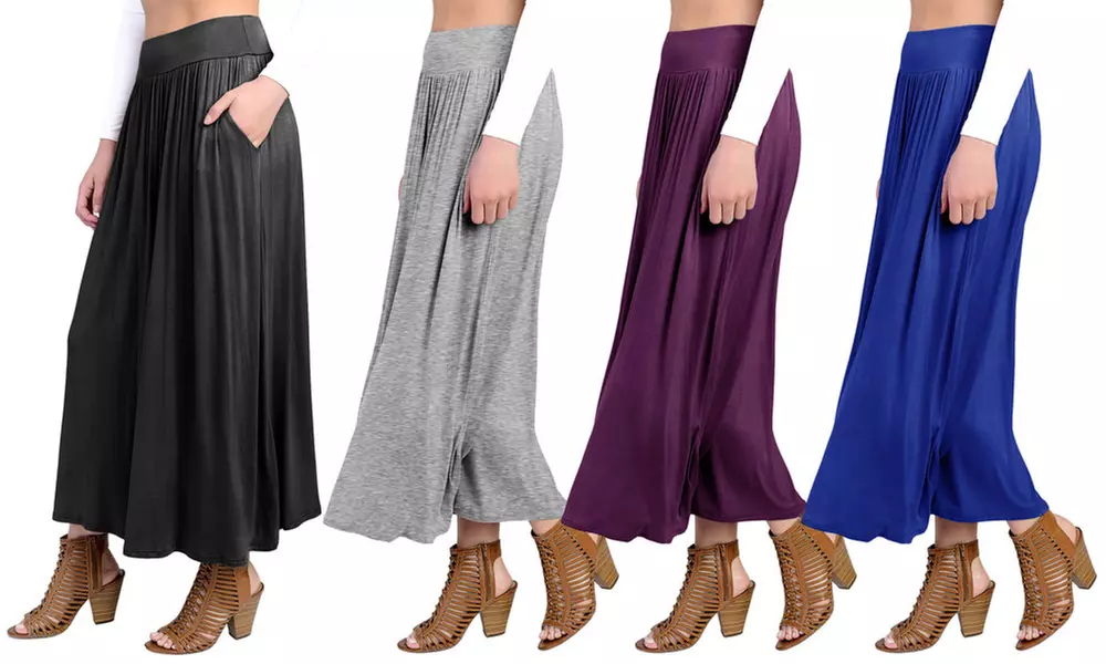 Faca Women's High Waist Shirring Ankle-Length Maxi Skirt with Pockets. Plus Sizes Available. - Primary Image