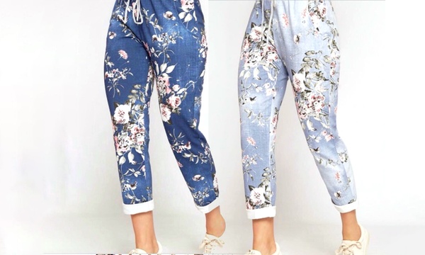 floral denim pants