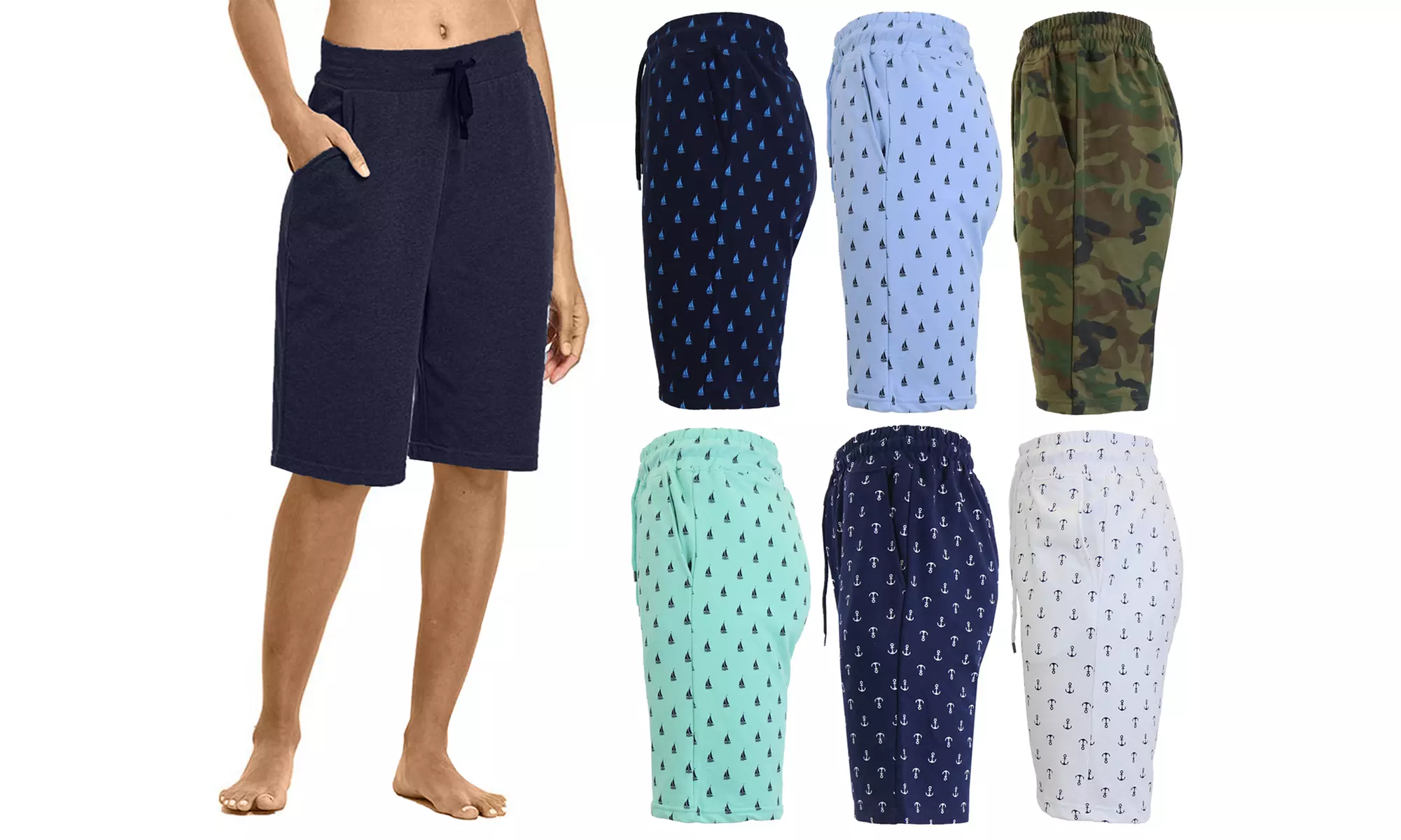 Women's Loose-Fit French Terry Fashion Printed Bermuda Shorts - Primary Image