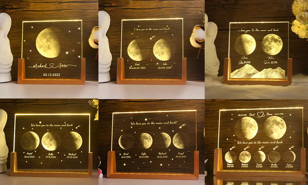 Personalisiertes LED-Kristall-Nachtlicht auf Holzsockel