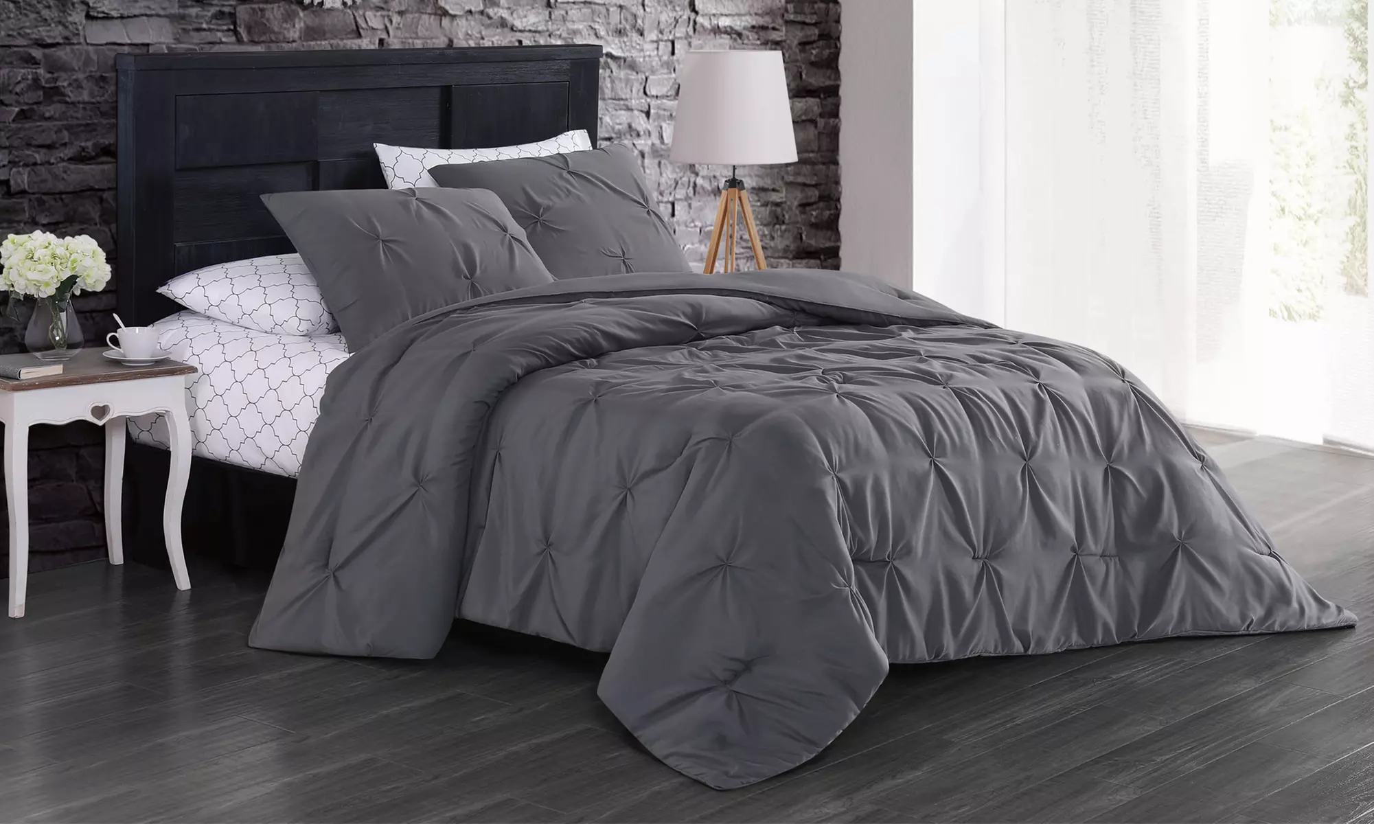 Solid Pintuck Comforter Sets with Printed Sheets (Multiple Colors Available) - Primary Image