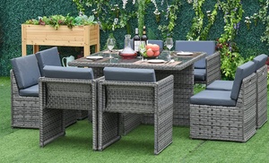 Outsunny Patio Nine-Piece Eight-Seater Rattan-Effect Furniture Set