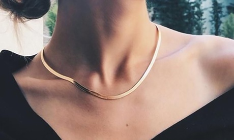 Collana o bracciale Bohemien con maglia metallica a spina di pesce, disponibile in 2 colori