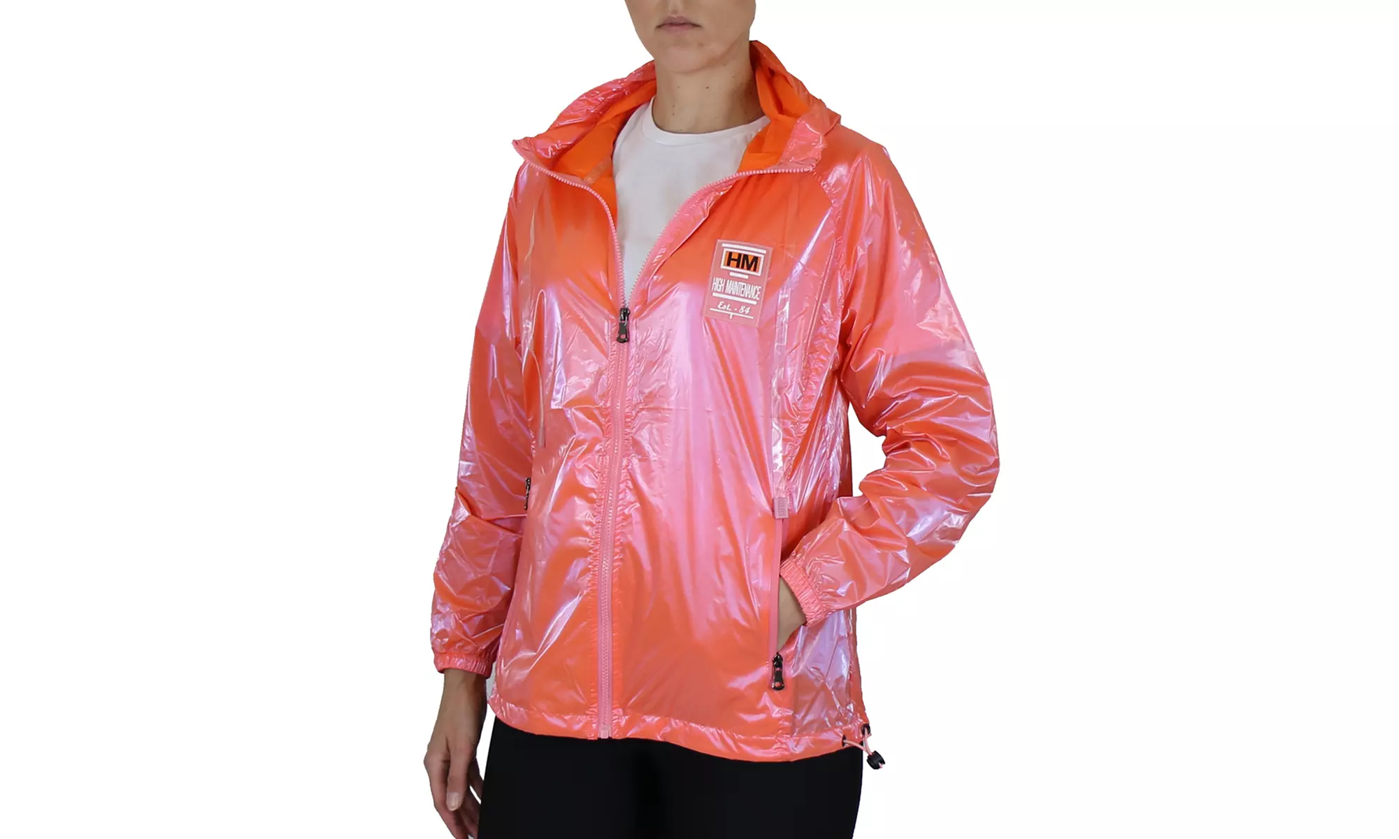 Women's Hooded Shiny Metallic Fashion Windbreaker Jacket (Sizes, S-XL)