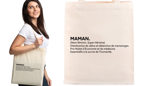 Sac shopping tote bag en coton ''Super-maman''